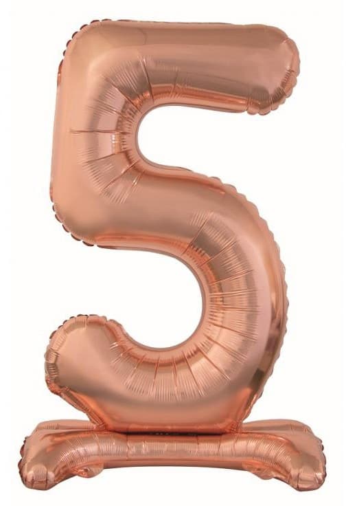 Roséguld Nummer 5 Folieballong med Bas, 74 cm