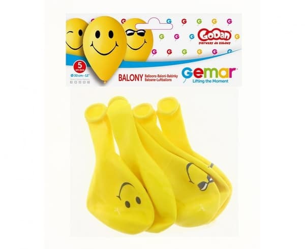 Emoji Smileys Gula Ballonger, 5 st 12 tum (30 cm)