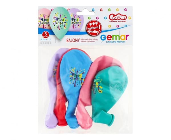 Serpentinballonger Happy Birthday 5 st 13 tum (33 cm)