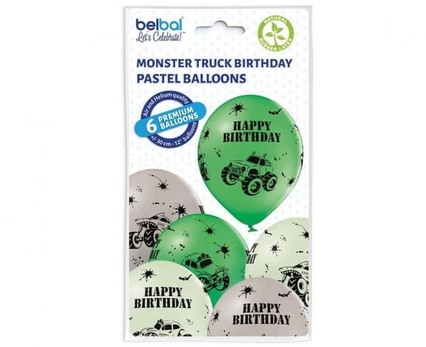 Monster Truck ballonger, 6 st, 30 cm (12 tum)