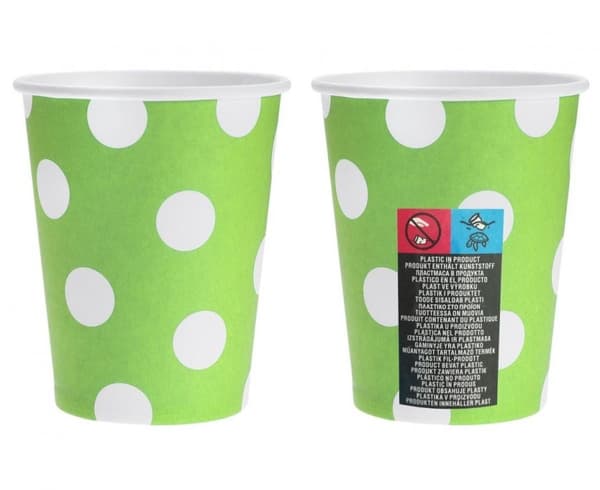 Gröna Pappersmuggar med Prickar Set om 6 st 270 ml