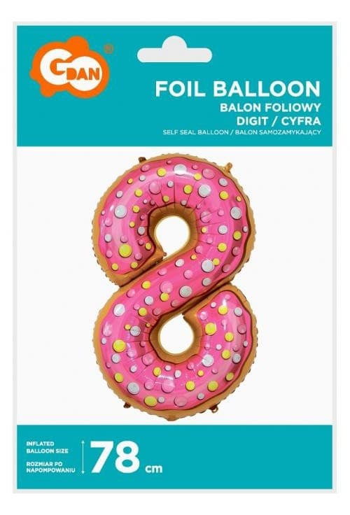 Nummerballong 8 i cookie-mönster, folie - 78 cm