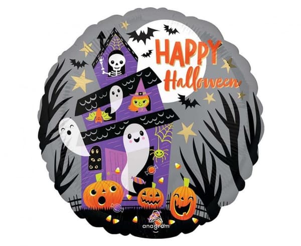 Halloween glad spökhus folieballong 46 cm