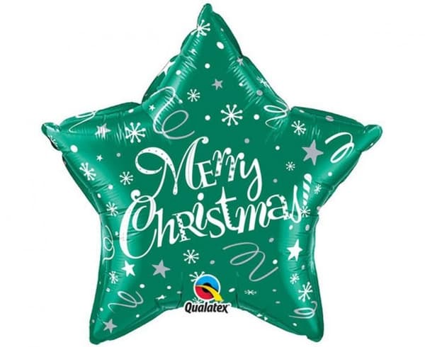 Grön stjärna med texten "Merry Christmas", folieballong 51 cm