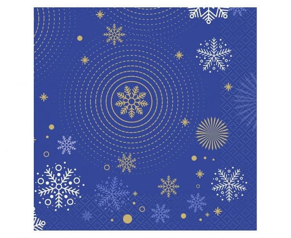 Julservetter med snöflingor i marinblått, 20 st, 33x33 cm