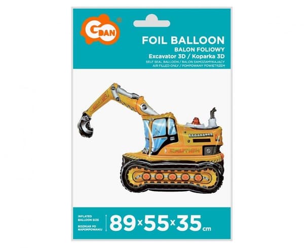 3D Grävmaskin Folieballong 89 cm - Fordonsmotiv