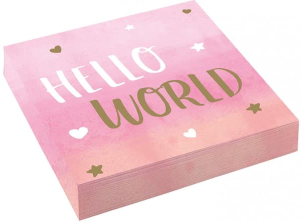 Baby Hello World Flicka servetter 16-pack 33x33 cm