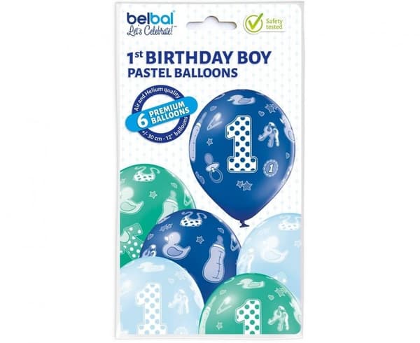 Första födelsedagsballong för pojke - 6 stycken, 12 tum (30 cm)