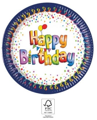 Multicolor Happy Birthday Pappersfat, 8 st, 20 cm, FSC - Grattis på födelsedagen