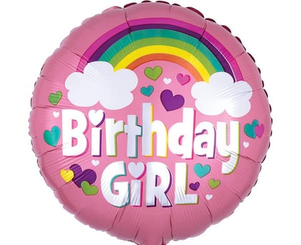 Regnbåge Happy Birthday foilballong 46 cm för födelsedagsflicka