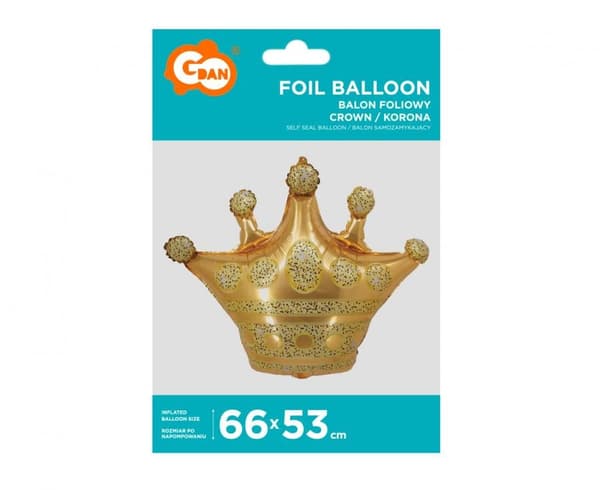 Foliebalon i guld med krona för fest, 66 cm
