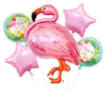 Miniatyrbillede 1 af 3: Set med 5 folieballonger i form av rosa flamingos