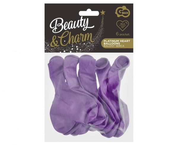 Platinum Light Purple Hjärta Ballonger, 12 tum (30 cm), 6-pack