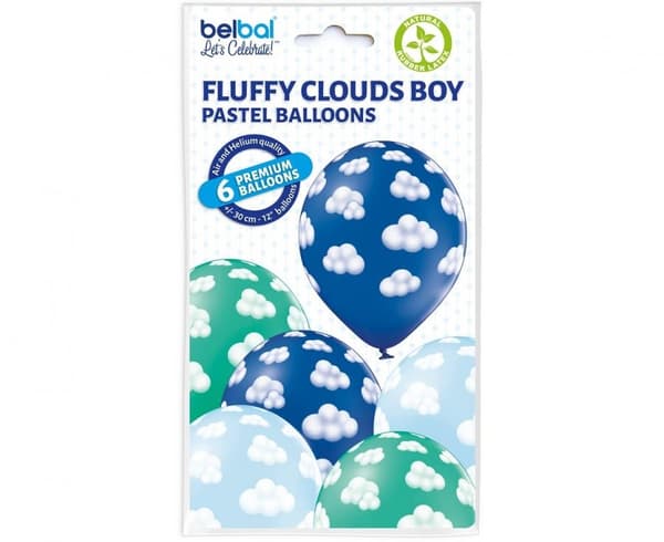 Ballongset med Baby Fluffy Clouds för pojkar, 6 delar, 12 tum (30 cm)