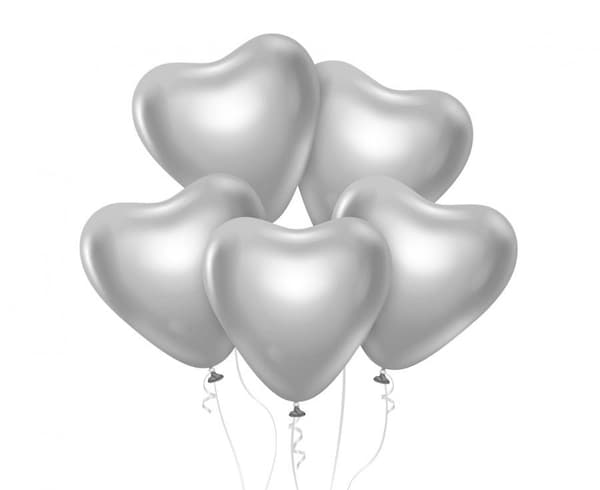 Platinum Silver Heartballonger 6 stycken, 12 tum (30 cm)