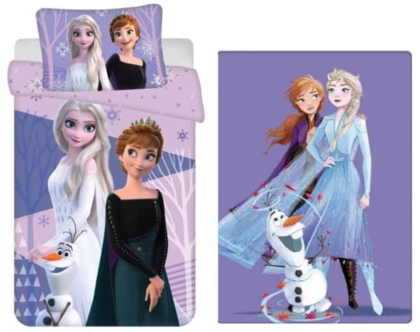 Barns bäddset med Disney Frozen i lila och polarpläd