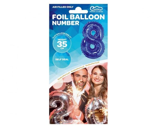 Blå nummerballong, mini folieballong nummer 8, 35 cm