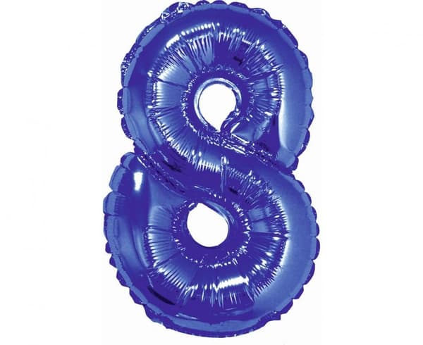 Blå nummerballong, mini folieballong nummer 8, 35 cm