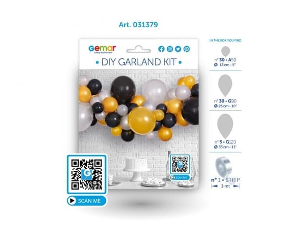 Bebis silver-guld-svart färgglad ballong, ballonggirlangset 65 delar