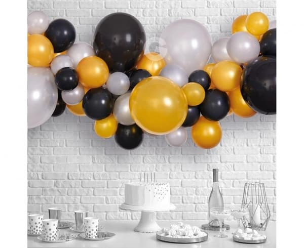 Bebis silver-guld-svart färgglad ballong, ballonggirlangset 65 delar