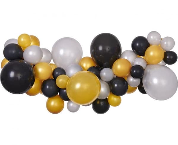 Bebis silver-guld-svart färgglad ballong, ballonggirlangset 65 delar