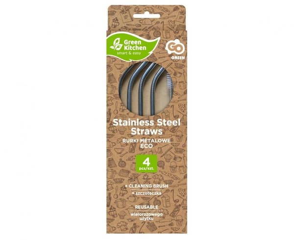 Silverfärgad metallstraw-set med 4 delar + borste