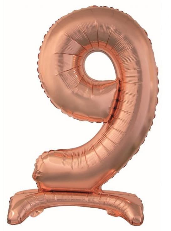 Roséguld siffran 9 folieballong med fot, 74 cm
