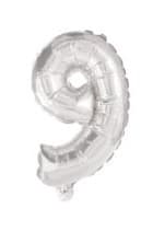 Sifferballong Silver, nummer 9 i folie, 10 cm