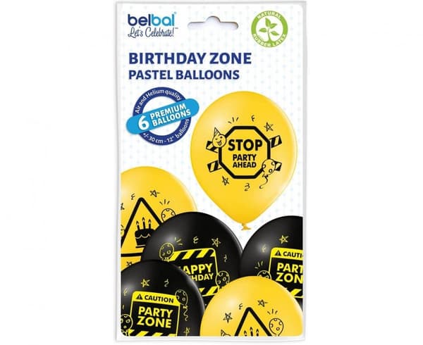 Ballonger Happy Birthday Birthday Zone, 6 st, 12 tum (30 cm)