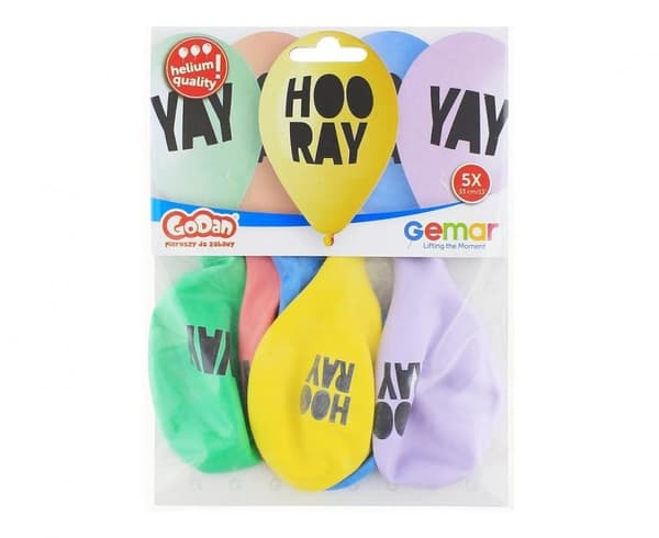 Party Hooray-ballonger, 5 st - 33 cm (13 tum)