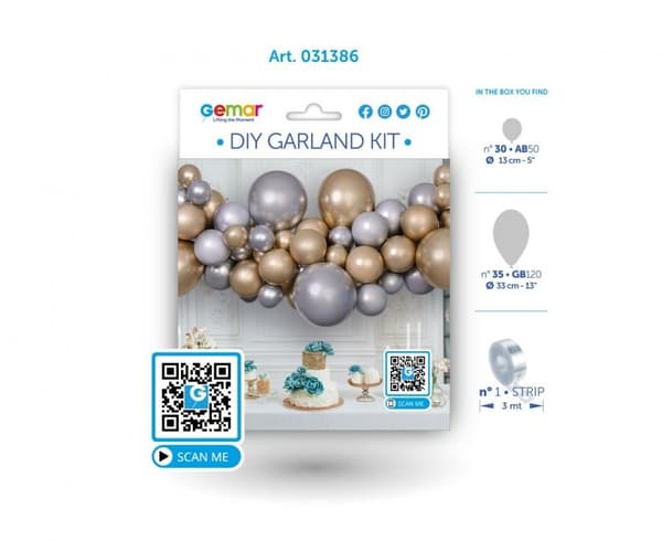 Ballongset med 65 delar i silver-guld, ballonger och girlang
