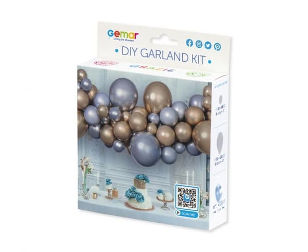 Ballongset med 65 delar i silver-guld, ballonger och girlang