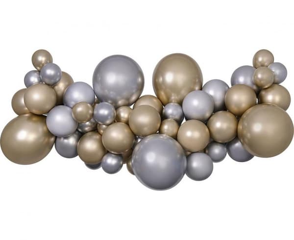 Ballongset med 65 delar i silver-guld, ballonger och girlang