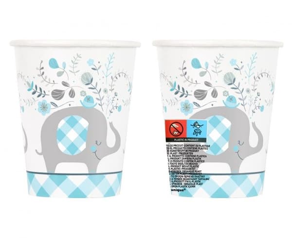 Blå Papperkoppar med Elefantmotiv, 8-pack, 266 ml
