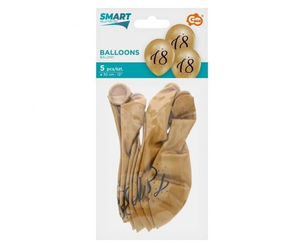 18-årsballonger Happy Birthday Gold, 5 st 30 cm (12 tum)