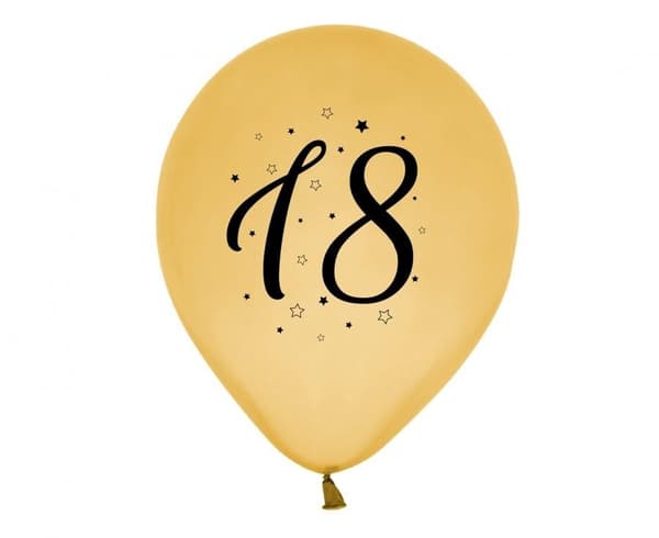 18-årsballonger Happy Birthday Gold, 5 st 30 cm (12 tum)