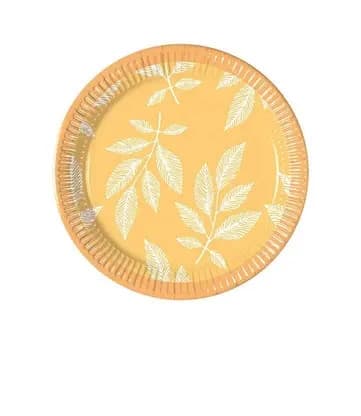 Pappersfat med blommor, orange löv - 8 st, 20 cm