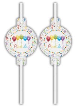 Sets med 4 papperssugrör med Happy Birthday-strömmar