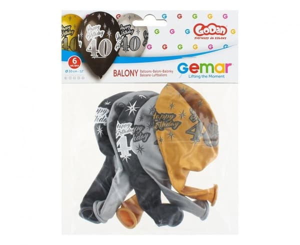 40-års Firande Happy Birthday Metallic Ballong, 6 st 12 tum (30 cm)