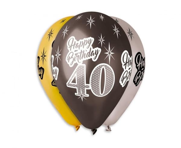 40-års Firande Happy Birthday Metallic Ballong, 6 st 12 tum (30 cm)