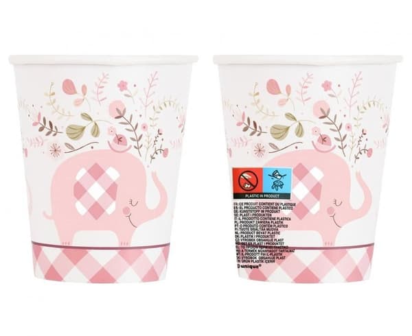 Elefantblommig rosa pappersmugg 8 st 266 ml
