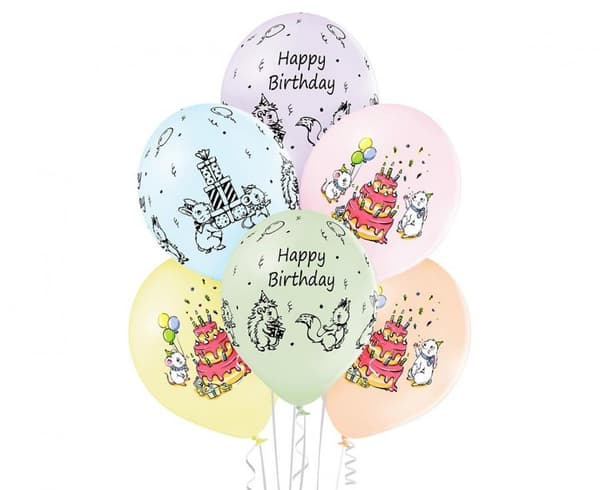 6 st 12 tum (30 cm) söta ballonger - Grattis på födelsedagen
