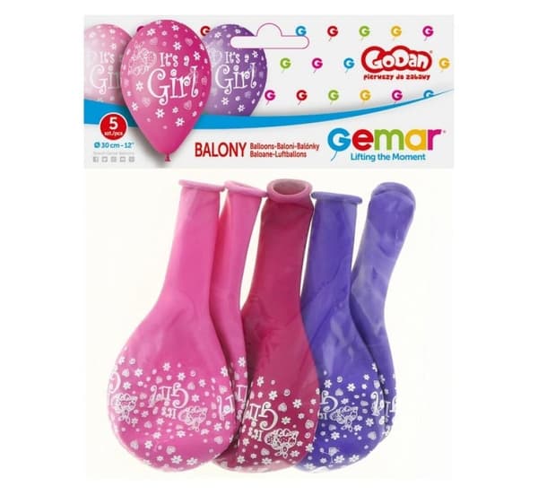 It's a Girl ballonger, 5-pack, 12 tum (30 cm)