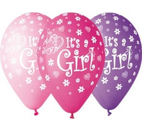 It's a Girl ballonger, 5-pack, 12 tum (30 cm)