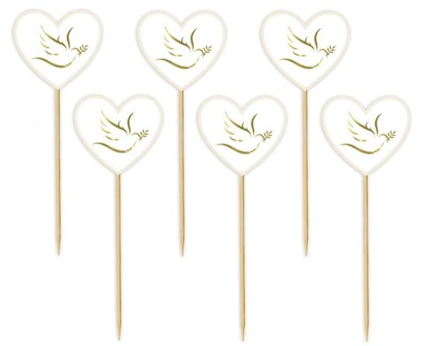 Set med 6 dekorativa stickor med hjärtan i Love Dove-design