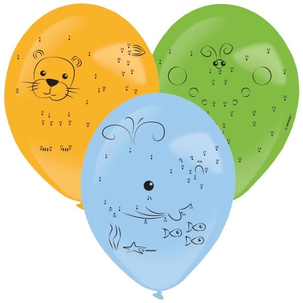 Färglägg Djuren Koppla Prickarna Ballong, 3 delar med penna, 14 tum (35,5 cm)