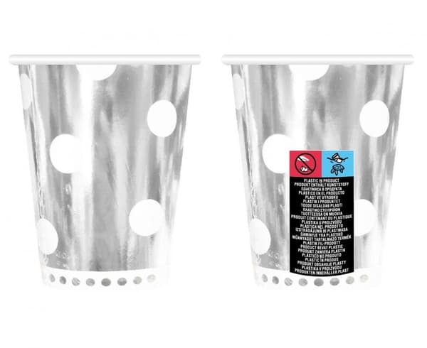 B&C Silver Pappersmuggar med Polkadots – 6 stycken, 266 ml