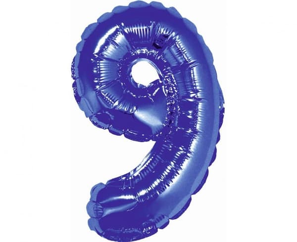 Blå nummerballong 9, mini folieballong 35 cm