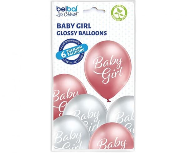 Baby Girl Glansiga ballonger, 6 stycken 12 tum (30 cm)