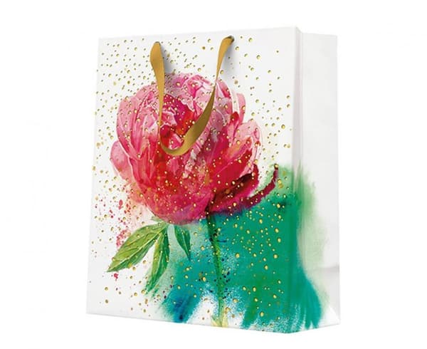 Presentpåse i akvarellpapper med rosor 20x25x10 cm